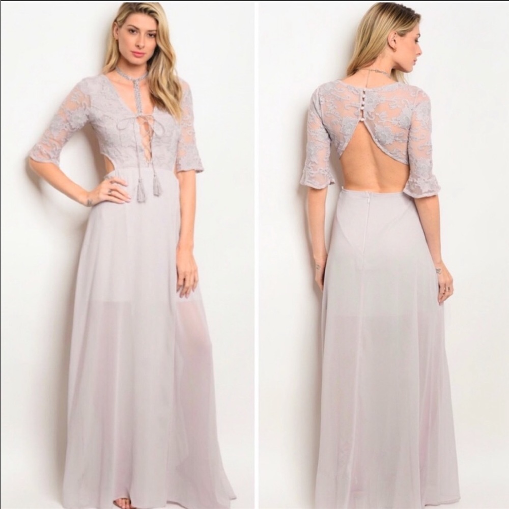 Soieblu Small Lilac Mist Open Back Tie Maxi Dress - Picture 3 of 5